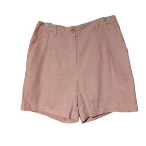 Violets And Roses Petal Pink Linen High Waisted Pleated Women's Pink Shorts 6/28